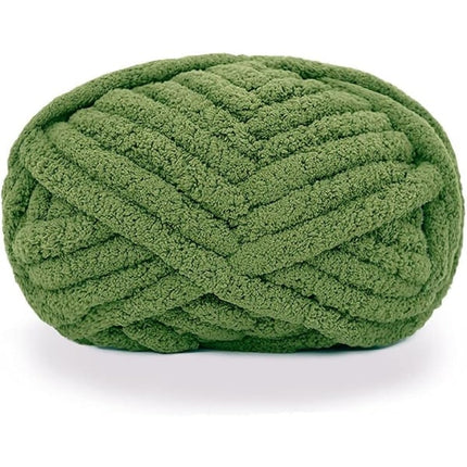 Large Jumbo Super Soft Chunky Knitted Chenille Yarn for Hand Crocheting Blankets - Olive Green.
