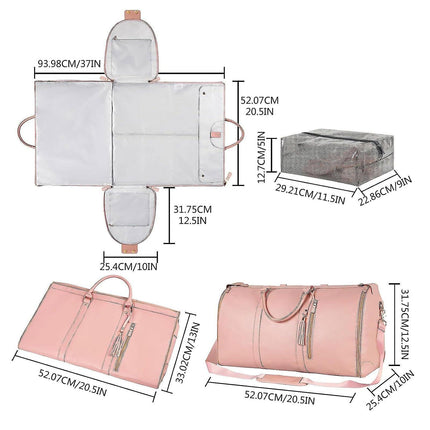 2-in-1 Foldable PU Leather Travel Bag, Convertible Suitcase, Travel Garment Bag for Women White.