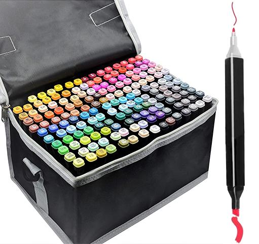 Double-sided Colored Marker Pens 168-Pack Multicolor with Case.