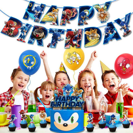 Sonic Birthday Theme Party Decoration Cartoon Accordion Flag Insert Balloon Set D.