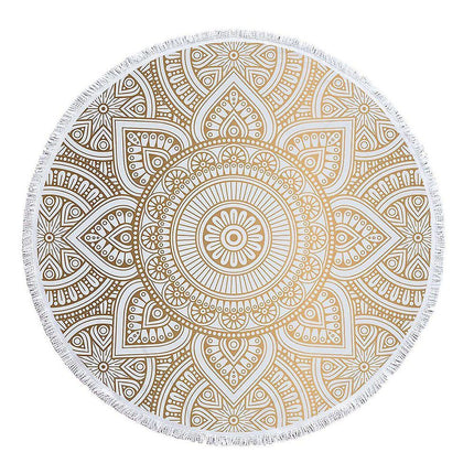 Round microfiber mandala beach towel hippie boho beach towel with tassels oversized wrap  - et tr.