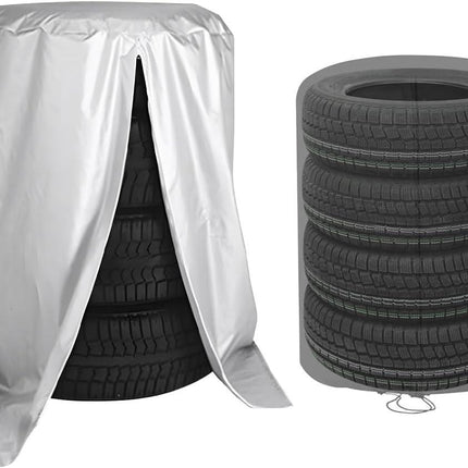Tire Storage Cover, Universal Tire Cover for 4 Tires, Car Spare Tire Tire Storage Bag Case Protection (Silver).