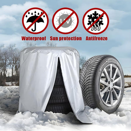 Tire Storage Cover, Universal Tire Cover for 4 Tires, Car Spare Tire Tire Storage Bag Case Protection (Silver).