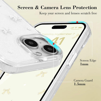 White Transparent Bowknot iPhone 14 Plus Case Cute 3D Thin Soft Durable Mobile Cover.
