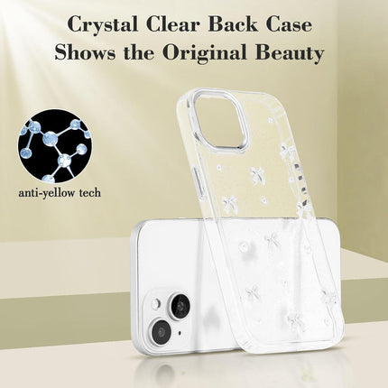 White Transparent Bowknot iPhone 14 Plus Case Cute 3D Thin Soft Durable Mobile Cover.