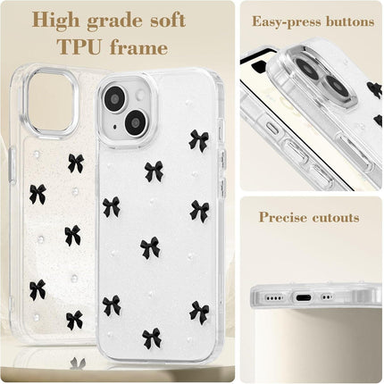 Compatible with iPhone 15 Plus, Bling Glitter 3D Bowknot Phone Case Cute Sparkly Crystal Clear Bowknot Slim Soft Durable Protective Case Black iPhone 15 Plus.