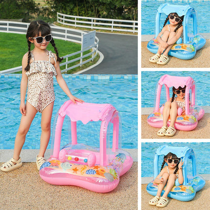 Baby Swim Ring Inflatable Pool Float with Handle UPF 50+ Sun Protection for Children 3 to 36 Months Blue.