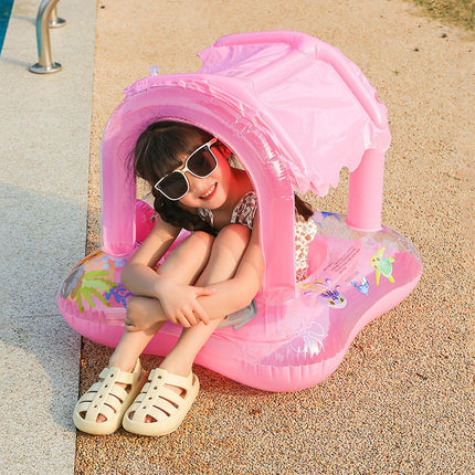 Baby Swim Ring Inflatable Pool Float with Handle UPF 50+ Sun Protection for Children 3 to 36 Months Blue.