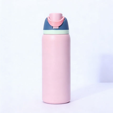 Insulated Stainless Steel Water Bottle with Straw,Pink color blocking & 24 oz, BPA-Free, for Travel, Sports, Outdoors.