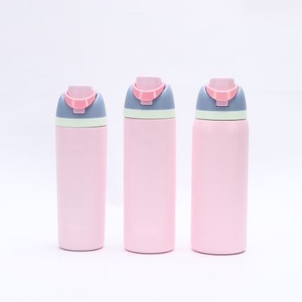 Insulated Stainless Steel Water Bottle with Straw,Pink color blocking & 24 oz, BPA-Free, for Travel, Sports, Outdoors.