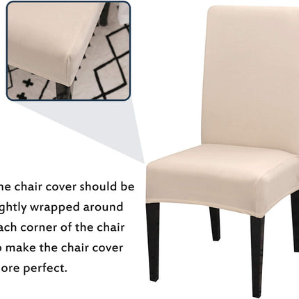 Dining Room Chair Covers, Stretchy Washable Removable Set of 6 Beige Seat Protectors Compatible with Hotel Chairs.