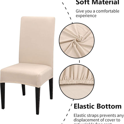 Dining Room Chair Covers, Stretchy Washable Removable Set of 6 Beige Seat Protectors Compatible with Hotel Chairs.