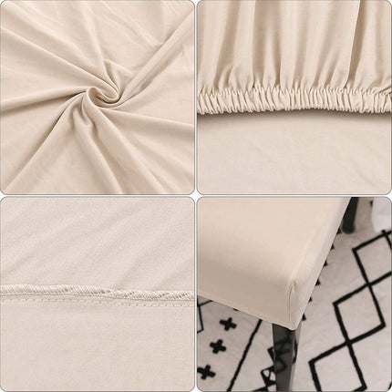 Dining Room Chair Covers, Stretchy Washable Removable Set of 6 Beige Seat Protectors Compatible with Hotel Chairs.
