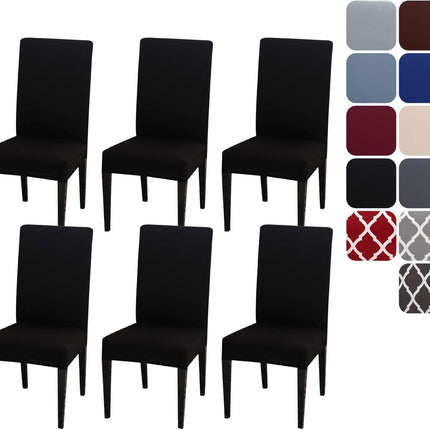 Dining Room Chair Covers Stretchy Washable Set of 6 Black Seat Covers for Hotels Removable Decorative Covers.