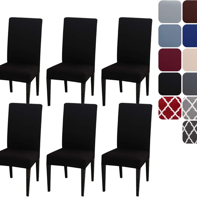 Dining Room Chair Covers Stretchy Washable Set of 6 Black Seat Covers for Hotels Removable Decorative Covers.