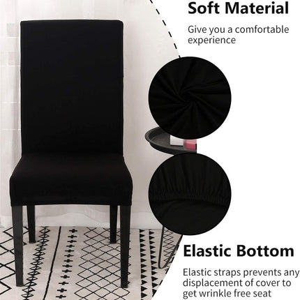 Dining Room Chair Covers Stretchy Washable Set of 6 Black Seat Covers for Hotels Removable Decorative Covers.
