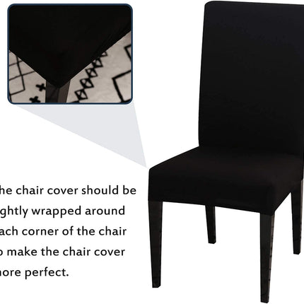 Dining Room Chair Covers Stretchy Washable Set of 6 Black Seat Covers for Hotels Removable Decorative Covers.