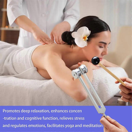 Healing Tuning Forks Set with 128Hz 136.1Hz 256Hz 384Hz Frequencies and Hockey Puck Activator for Chakra Sound Therapy.