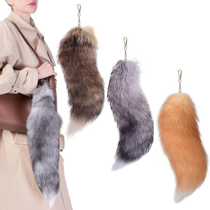 Therian Fox Tail Keychain, 40cm Fluffy Faux Fur with Lock, Cosplay Costume Handbag Accessory for Adult Women.