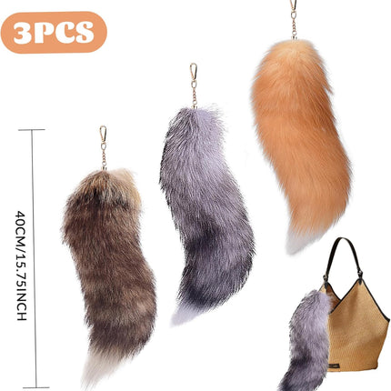Therian Fox Tail Keychain, 40cm Fluffy Faux Fur with Lock, Cosplay Costume Handbag Accessory for Adult Women.