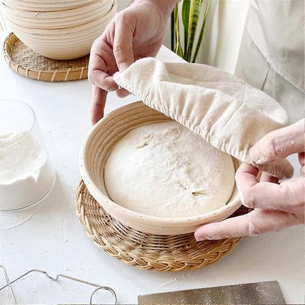 Round Handmade Rattan Bread Proofing Basket 23x8cm Compatible with Artisan Baking.