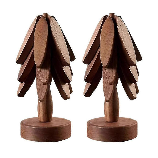Tree Shape Wooden Coasters Set of 2, Wooden Insulation Mat.