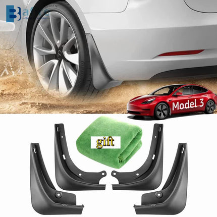 Tesla Model 3 Mud Guards Set of 4 Front and Rear Fenders White Compatible with Tesla.