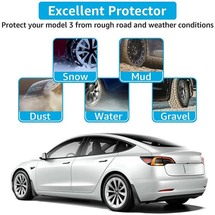 Tesla Model 3 Mud Guards Set of 4 Front and Rear Fenders White Compatible with Tesla.