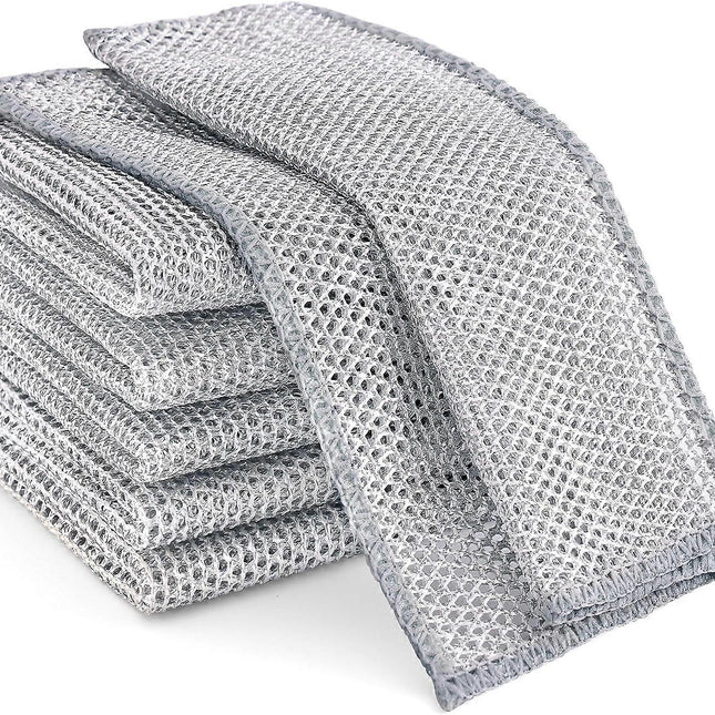 6-Pack Multifunctional Double Layer Steel Wire Dish Cloths.