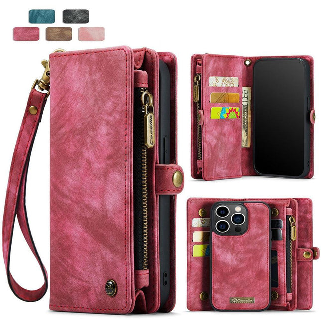 iPhone 16 Plus Leather Wallet Case with Magnetic Zipper Pocket Card Holder Compatible withSamsung Dark Pink.