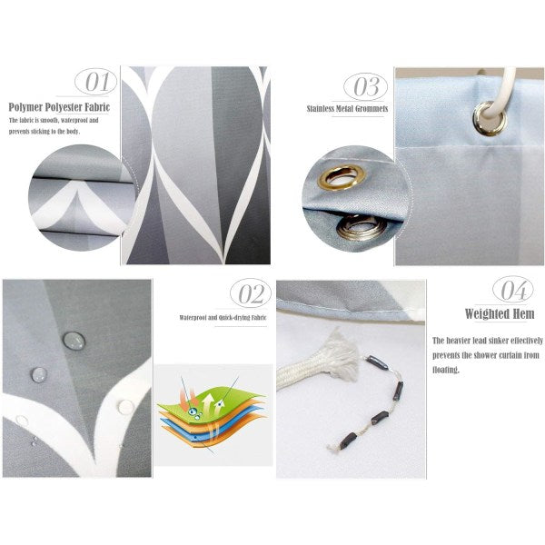 Grey Waterproof Washable Mildew Proof Polyester Shower Curtain 120x180 cm.