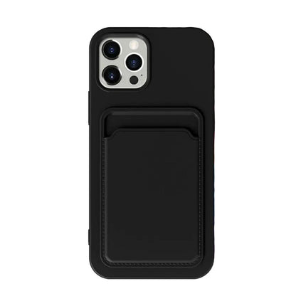Compatible with Apple iPhone 13 Silicone Case with Card Holder Black.