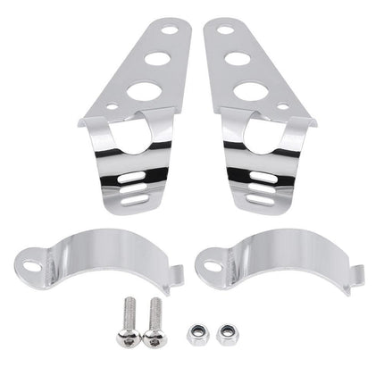 Motorcycle Headlight Mount Bracket Fork Tube Clamp Kit 35-43mm Chrome for Chopper Cafe Racer.