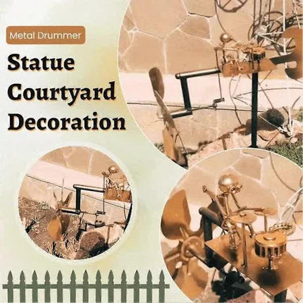 Compatible with Yard Lawn, Drummer Weather Vane Handmade Metal Garden Decoration Statue, Rock Art Wind Spinner.