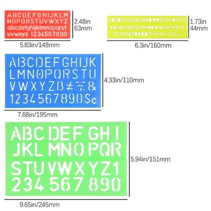 4-piece stencil set, letter stencils, plastic number stencils, stencils in various sizes, painting stencils for children, DIY painting learning.