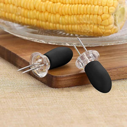 Stainless Steel Corn Forks 8 pcs Small Round Head Black Corn Rack Compatible with Grill Utensils.