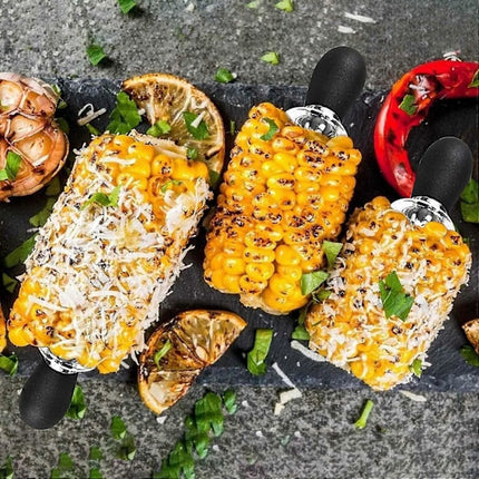 Stainless Steel Corn Forks 8 pcs Small Round Head Black Corn Rack Compatible with Grill Utensils.