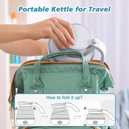 Foldable Electric Travel Kettle with Detachable Cord Silicone Collapsible Kettle.