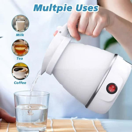 Foldable Electric Travel Kettle with Detachable Cord Silicone Collapsible Kettle.