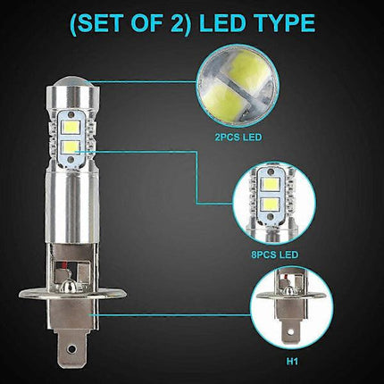 H1 LED Headlight Bulbs High and Low Beam Fog Lights 100W 6000K Conversion Kit 2x.