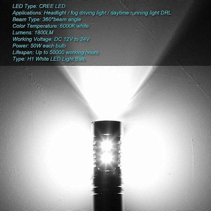 H1 LED Headlight Bulbs High and Low Beam Fog Lights 100W 6000K Conversion Kit 2x.