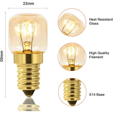 Dimmable E14 Oven Light Bulb Edison E14 T22 2700K Warm White 10-Pack for 220V Ovens 300°C Resistant 160LM.