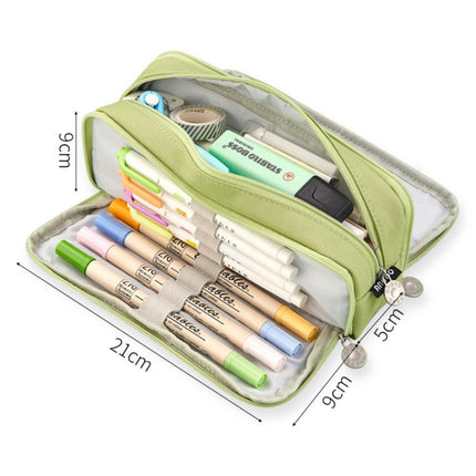 Large Capacity Pencil Case, 3 Compartments, Bag, School Pink.