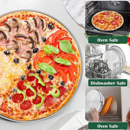 Stainless Steel Pizza Pan Round Pizza Tray, Round Pizza Plate For Pie Cookie Pizza Cake, Non Toxic & Heavy Duty, Brushed Finish & Easy Clean & Diameter 11.8 Inch.