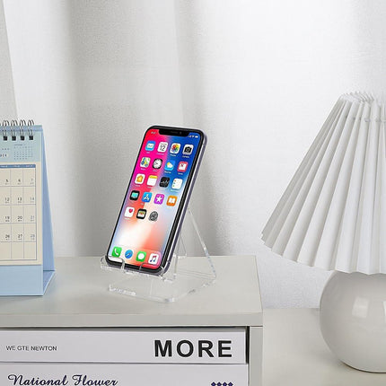 Fancial Acrylic Cell Phone Stand, Portable Phone Holder, Clear Phone Stand for Desk, Compatible with iPhone 15 14 13 12 Pro Max Mini 11 Xr Plus SE, Android Smartphone, Pad, Tablet, Desk Accessories.