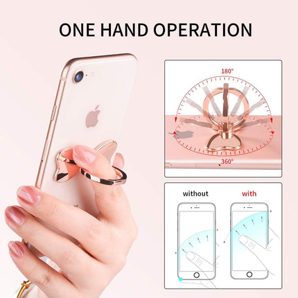 Metal Cell Phone Finger Ring Stability Holder Back Stand Collapsible Hand Grip Knob Loop Car Mount Hook Kickstand 360 for iPhone Samsung Galaxy Mobile Cute Accessories (Rose Gold).