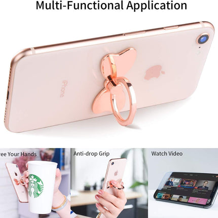 Metal Cell Phone Finger Ring Stability Holder Back Stand Collapsible Hand Grip Knob Loop Car Mount Hook Kickstand 360 for iPhone Samsung Galaxy Mobile Cute Accessories (Rose Gold).