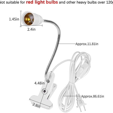 Bahong Clip Desk Lamp Socket,Desk Light Adapter,Clip Light Bulb Holder,E26/E27 Flexible Light Socket,86.6in Table Reading Light,Night Light with Cord,Clamp Light Bulb Stand with On/Off Switch (1PC).