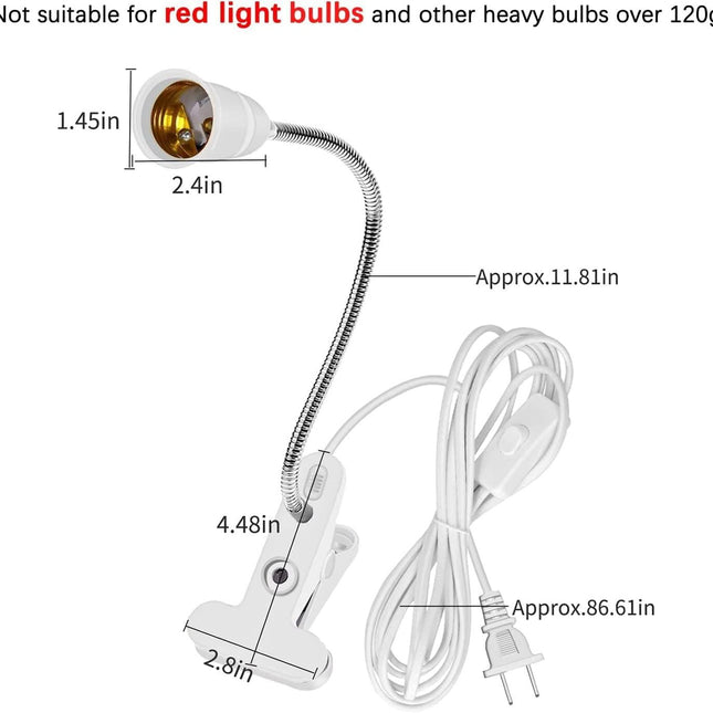 Bahong Clip Desk Lamp Socket,Desk Light Adapter,Clip Light Bulb Holder,E26/E27 Flexible Light Socket,86.6in Table Reading Light,Night Light with Cord,Clamp Light Bulb Stand with On/Off Switch (1PC).