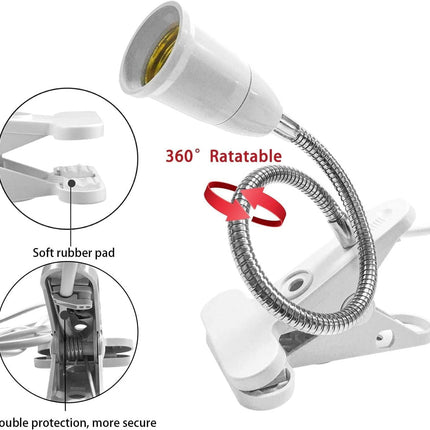 Bahong Clip Desk Lamp Socket,Desk Light Adapter,Clip Light Bulb Holder,E26/E27 Flexible Light Socket,86.6in Table Reading Light,Night Light with Cord,Clamp Light Bulb Stand with On/Off Switch (1PC).